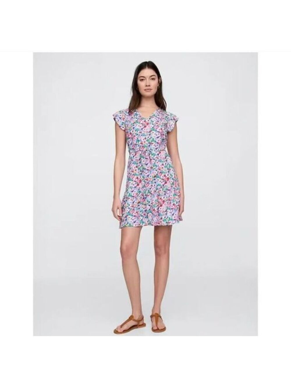 NWT Gap Flutter Sleeve Tie-Waist Mini Dress Multi Floral